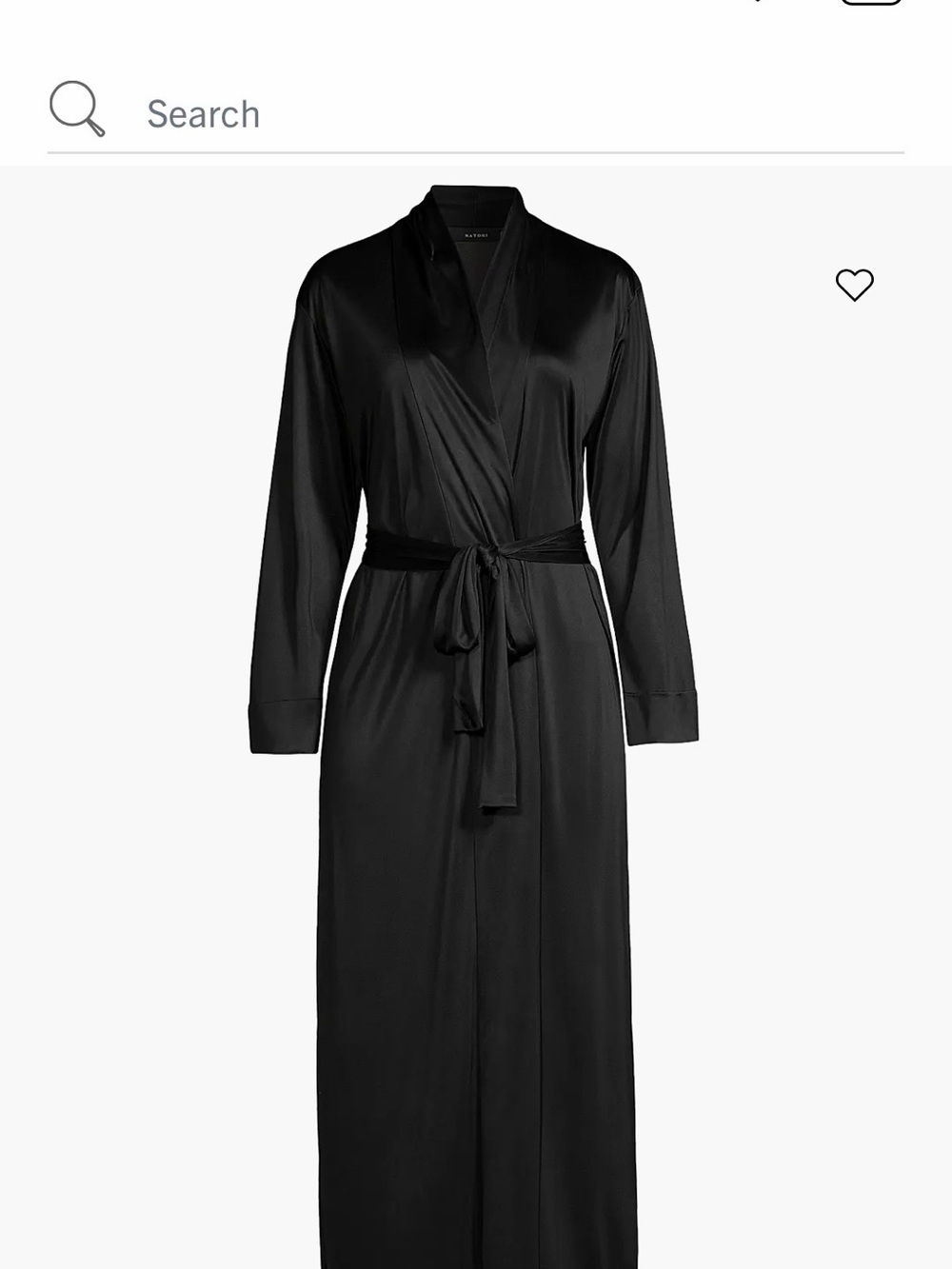 Natori Black Satin Long Wrap Robe with Waist Tie